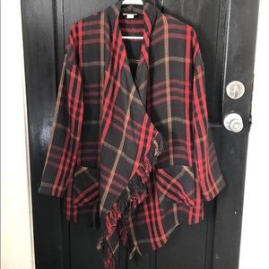 Lucky Brand Red & Black Plaid Cardigan